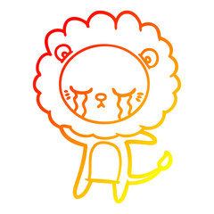 warm gradient line drawing crying cartoon lion