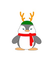 Cute penguin cartoon character on white background