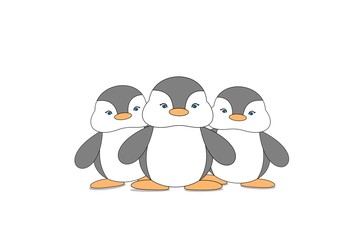 Three penguins character design on white background
