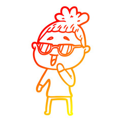 warm gradient line drawing cartoon happy woman wearing spectacles