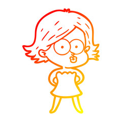 warm gradient line drawing cartoon girl pouting