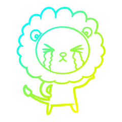 cold gradient line drawing cartoon crying lion