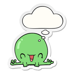 cartoon frog and thought bubble as a printed sticker