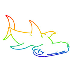 rainbow gradient line drawing cartoon hammerhead shark