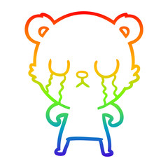 rainbow gradient line drawing crying cartoon bear