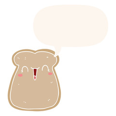 cute cartoon slice of toast and speech bubble in retro style