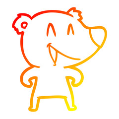 warm gradient line drawing laughing bear cartoon