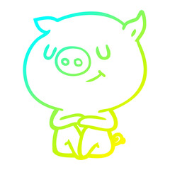cold gradient line drawing happy cartoon pig