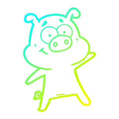 cold gradient line drawing happy cartoon pig