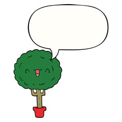 cartoon happy tree and speech bubble