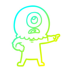 cold gradient line drawing cartoon cyclops alien spaceman pointing
