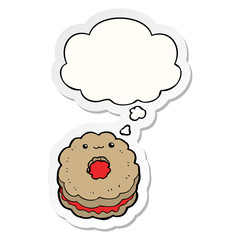cartoon biscuit and thought bubble as a printed sticker