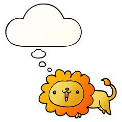 cute cartoon lion and thought bubble in smooth gradient style