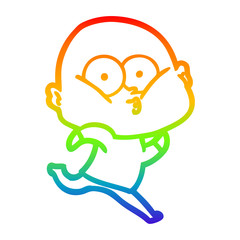 rainbow gradient line drawing cartoon bald man staring