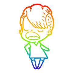 rainbow gradient line drawing cartoon cool hipster girl talking