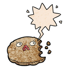 cartoon cookie and speech bubble in retro texture style