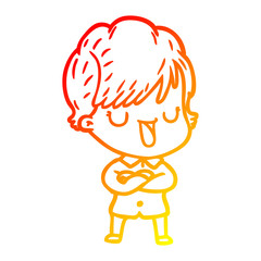 warm gradient line drawing cartoon woman talking