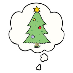 cartoon christmas tree and thought bubble