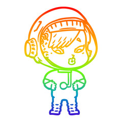 rainbow gradient line drawing cartoon astronaut woman