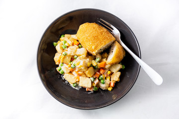 Chicken kiev, potato and vegetable