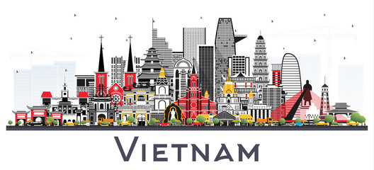Vietnam City Skyline with Gray Buildings Isolated on White. - obrazy, fototapety, plakaty