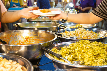 Thai foods style Rice and Curry Thai street foods at market Bangkok of Thailand.