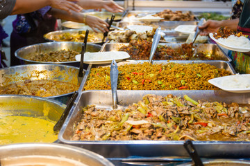 Thai foods style Rice and Curry Thai street foods at market Bangkok of Thailand.