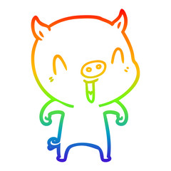 rainbow gradient line drawing happy cartoon pig