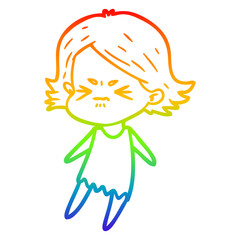 rainbow gradient line drawing cartoon angry woman