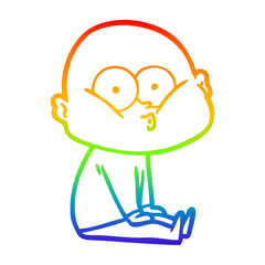 rainbow gradient line drawing cartoon bald man staring