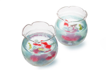 夏の和風ゼリー　Japanese style jelly with goldfish design