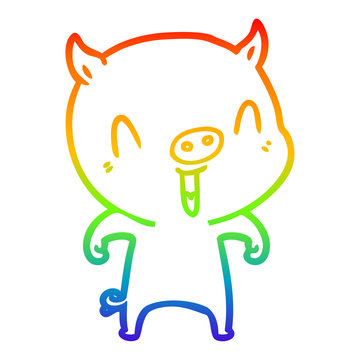 recommend clip art: rainbow gradient line drawing happy cartoon pig