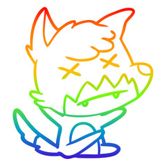 Fototapeta premium rainbow gradient line drawing cartoon cross eyed fox