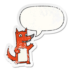 cartoon wolf and speech bubble distressed sticker
