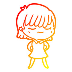 warm gradient line drawing cartoon woman