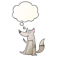 cartoon wolf and thought bubble in smooth gradient style
