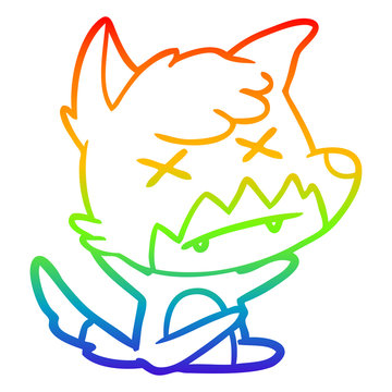 recommend clip art: rainbow gradient line drawing cartoon cross eyed fox