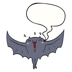cartoon happy vampire bat and speech bubble