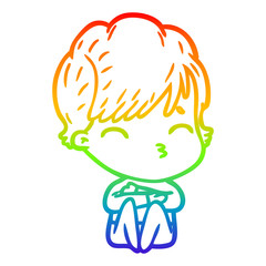rainbow gradient line drawing cartoon woman thinking