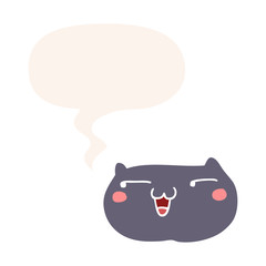 cartoon cat face and speech bubble in retro style