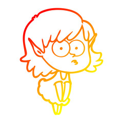 warm gradient line drawing cartoon elf girl staring