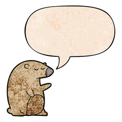 cartoon bear and speech bubble in retro texture style