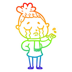 rainbow gradient line drawing cartoon crying woman