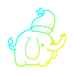 cold gradient line drawing cute cartoon christmas elephant
