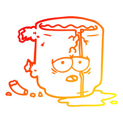 warm gradient line drawing cartoon broken mug