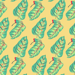 Banana Tropic leaves floral print seamless pattern