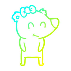 cold gradient line drawing female polar bear cartoon