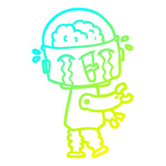 cold gradient line drawing cartoon crying robot