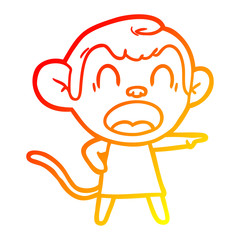 warm gradient line drawing shouting cartoon monkey pointing