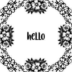 Vector illustration cute wreath frame with pattern card of hello